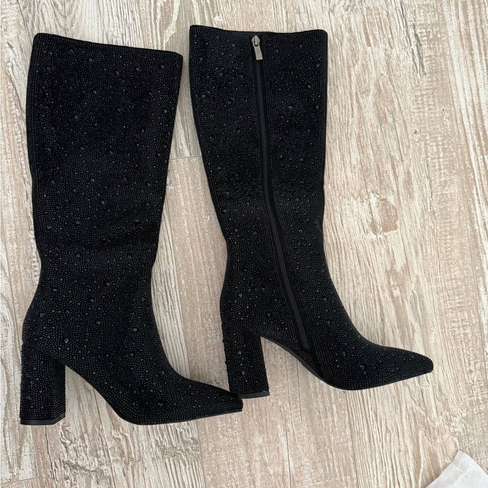 BRAND NEW BLACK RHINESTONE BOOTS